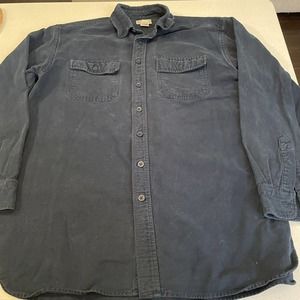 LL Bean Men Size L Tall Blue Chamois Button Down Shirt Vintage